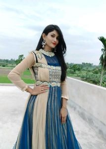 Elegant Blue & Beige Embroidered Ethnic Gown