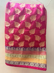 Vibrant Pink Saree with Leaf Motifs