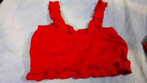 Chic Red Ruched Crop Top