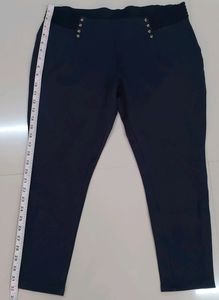 Navy Blue Embellished Waist Pants