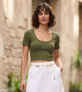 Zara Olive Green Ribbed Contour Crop Top