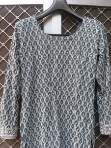 It's Grey Chikankaari And Sitaara Work Kurta For W