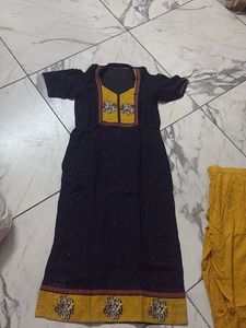Stylish Black Kurta with Yellow Pants