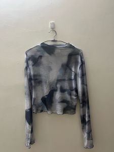 Sheer Abstract Print Long Sleeve Top