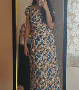 Floral Print Midi Dress with Slit