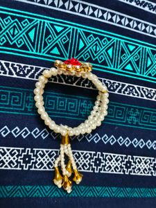 Elegant Pearl &amp; Red Stone Bracelet