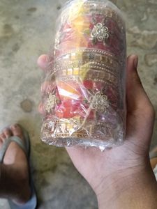 Red &amp; Gold Embellished Bangle Set