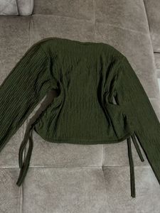 Olive Green Long Sleeve Crop Top