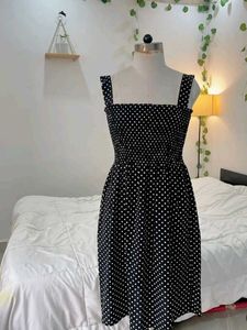 Black &amp; White Polka Dot Smocked Dress