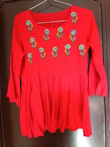 Cute Red Embroidered Top