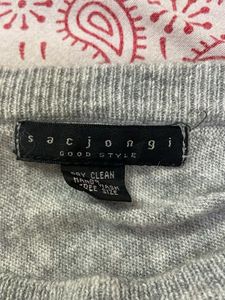 Grey V-Neck Knit Sweater