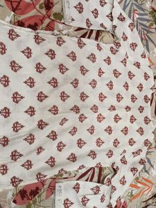 Cream Cotton Kurta with Red Print
