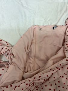Pink Polka Dot Ruched Mini Dress