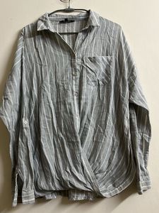 Grey Striped Wrap Front Shirt