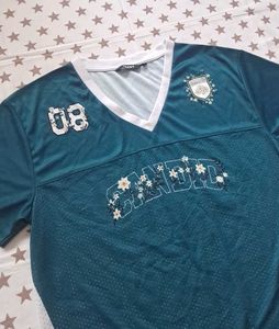 Teal V-Neck Graphic Jersey