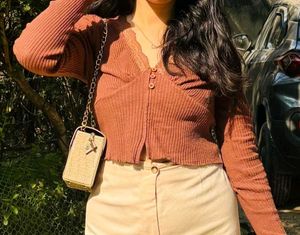 Brown Ribbed Knit Top