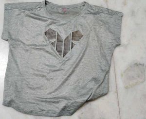 Grey Heather Heart Cut-Out T-Shirt