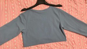 Blue Long Sleeve oversized Crop Top