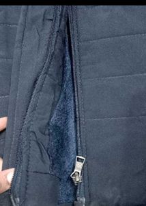 Warm Navy Puffer Jacket with Fur Hood