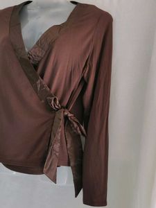 MARKS &amp; SPENCER Brown Long Sleeve Wrap Top