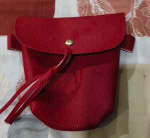 Red Faux Leather Belt Bag with Tassel