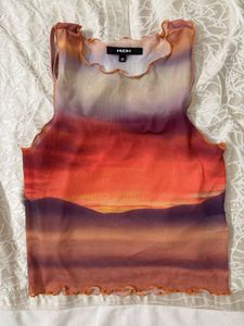 Sheer Sunset Print Mesh Top