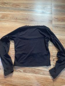 Black Lace Trim Long Sleeve Top