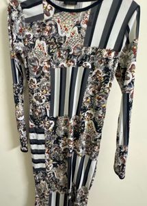 Patchwork Print Long Sleeve Dress