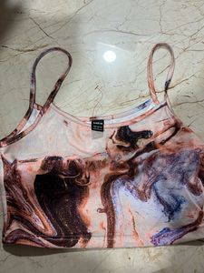 Abstract Print Spaghetti Strap Crop Top