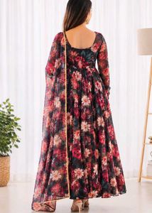 Floral Printed Organza Anarkali Kurta set