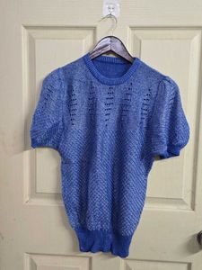 Stylish Blue Textured Short Sleeve Top