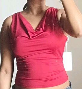 Burgundy Cowl Neck backless Tank Top