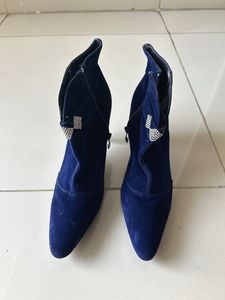 Nell Navy Blue Diamond Studded Heel Boots