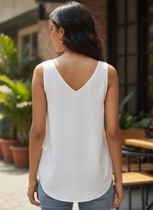 Classic White V-Neck Sleeveless Top