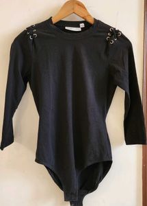 Black Lace-Up Shoulder Bodysuit Size S