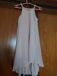 Elegant Pink Pearl Neck Dress