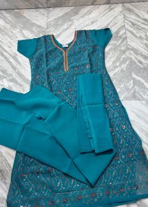 Beautiful Teal Embroidered Kurta