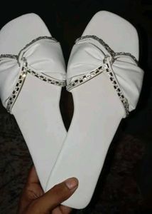 Elegant White Bow Slides