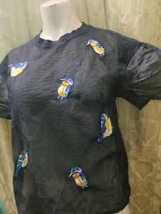 Sheer Bird embroidery meshTop