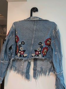 ZARA Embroidered Distressed Denim Jacket