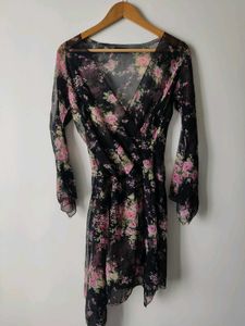 Sheer Floral Wrap Dress