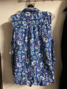 Floral Print Sleeveless Button-Up Top