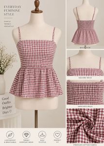 Trendy Gingham Smocked Peplum Top