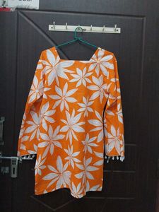 Orange Floral Print Kurta