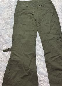 Olive Green Cargo Pants with Buckle Detail