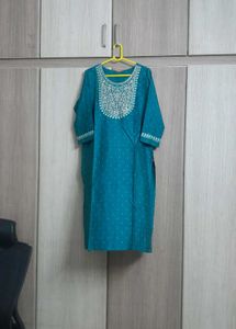 Teal Kurta with Intricate Neck Embroidery and mela