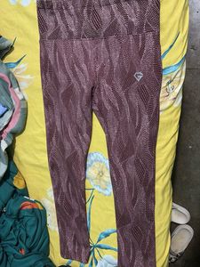Maroon Leggings with Abstract Print