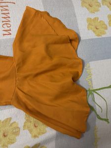 Chic Mustard Yellow Top with Floral Neckline