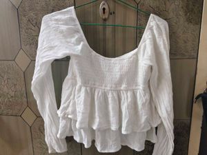 cute white full sleeve ruffle top
