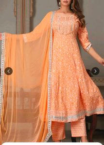 Peach Anarkali Kurta Set with Dupatta